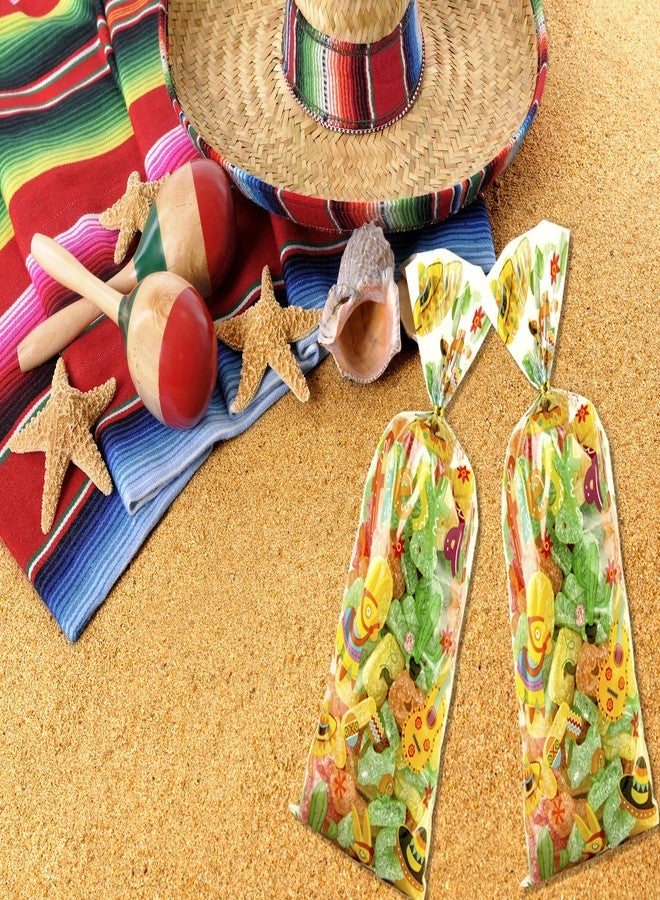 ABTOLS 100PCS Mexican Cellophane Treat Bags, Mexican Fiesta Cellophane Bags Plastic Cinco de Mayo Gift Cello Bags Mexican Party Favor Candy Bags with Twist Ties for Fiesta Mexico Party Supplies - Image 3